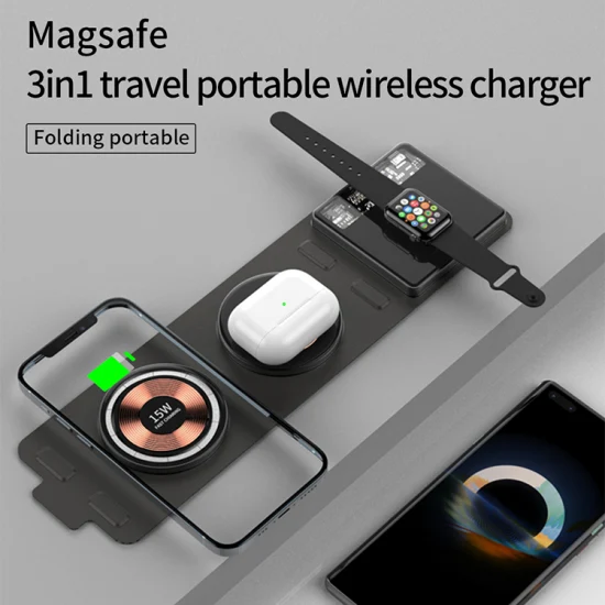 Nuova stazione di ricarica wireless pieghevole 3 in 1 per caricabatterie rapido da 15 W per Apple Watch serie 6/5 per iPhone 14 PRO Max