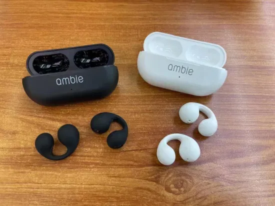 Ambie Cuffie a conduzione ossea con clip auricolare wireless 2023 Aggiornamento Auricolari auricolari aperti Auricolari Bluetooth wireless 5.2 per corsa, sport, ciclismo, guida